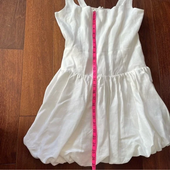 Reformation Delia Linen Dress White Bubble Skirt Square Neck Drop Waist Size 10 - Picture 12 of 12
